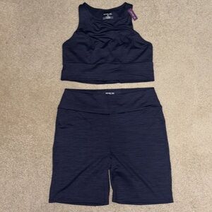 🆕 NWT Adore Me Active Wear Navy Blue Biker Short and Sports Bra Set, Size XL